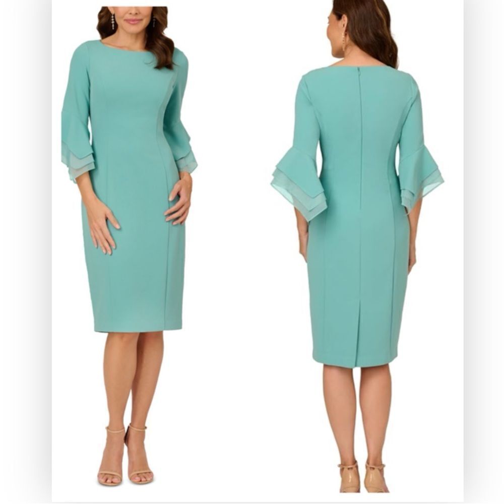 Adrianna Papell Women's Knit Crepe Tiered Sleeve Dress NWT $159